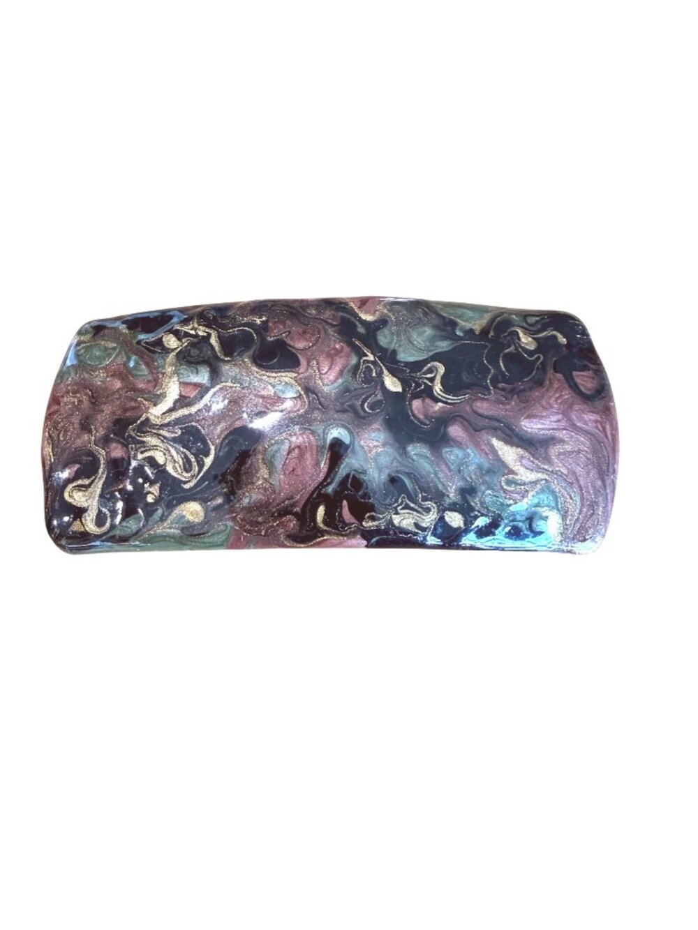 Multicolor Swirl Abstract VTG Hair Barrette Gold Green Black Purple Accents